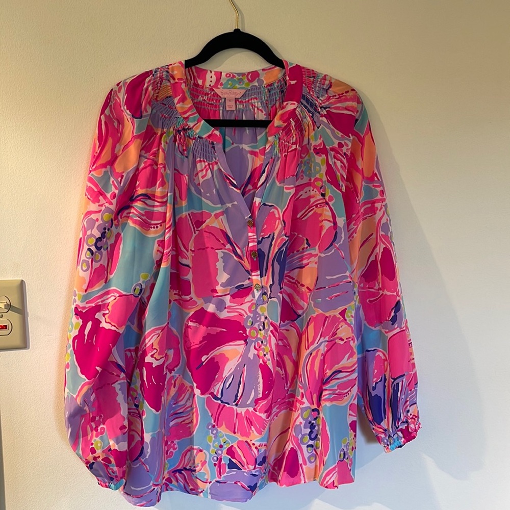 Lilly Pulitzer pink long sleeve blouse size XL